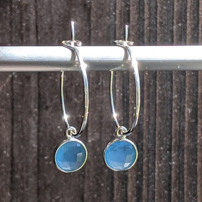 BLUE CALCEDONY & HOOP EARRINGS | <Z-FIRE.COM> Round Blue Calcedony Stone About 7/16" Inch Diameter Round Blue Calcedony Stone About 8mm Diameter Hoop About 0.75 Inch Diameter Hoop About 2cm Diameter About 1.25 Inches Total Length About 3cm Total Length