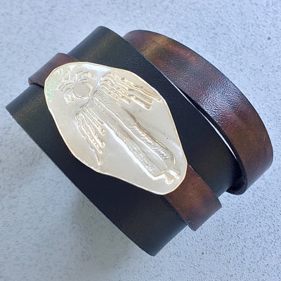 Leather Bracelet With Removable Angel Amulet 6.5-7 / Black/ Mahogany/ Silver Jewelry