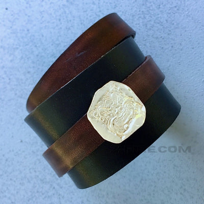 LEATHER BRACELET WITH REMOVABLE DRAGON AMULET | < Z-FIRE.COM > .999 Fine Silver Amulet/Charm 1.5" Black leather bracelet 0.6" mahogany, grey or tan wrap-around leather strap Free Astrology Report Free standard shipping hassle Free Returns 