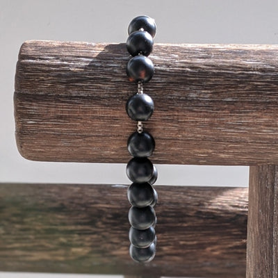 MENS BLACK ONYX & SILVER CHAIN BRACELET < Z-FIRE.COM > .925 Sterling Silver Clasp .925 Sterling Silver Box Chain 10mm Black Matte Onyx Beads Mens Universal Size Free Astrological Cart Free Shipping Hassle Free Returns